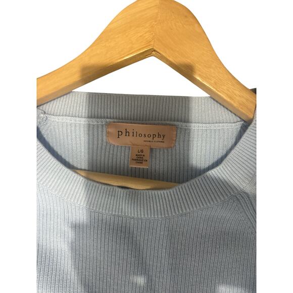 Philosophy Light Blue Ribbed Knit Sweater L - NWOT Textured‎ Sleeves - Picture 3 of 7